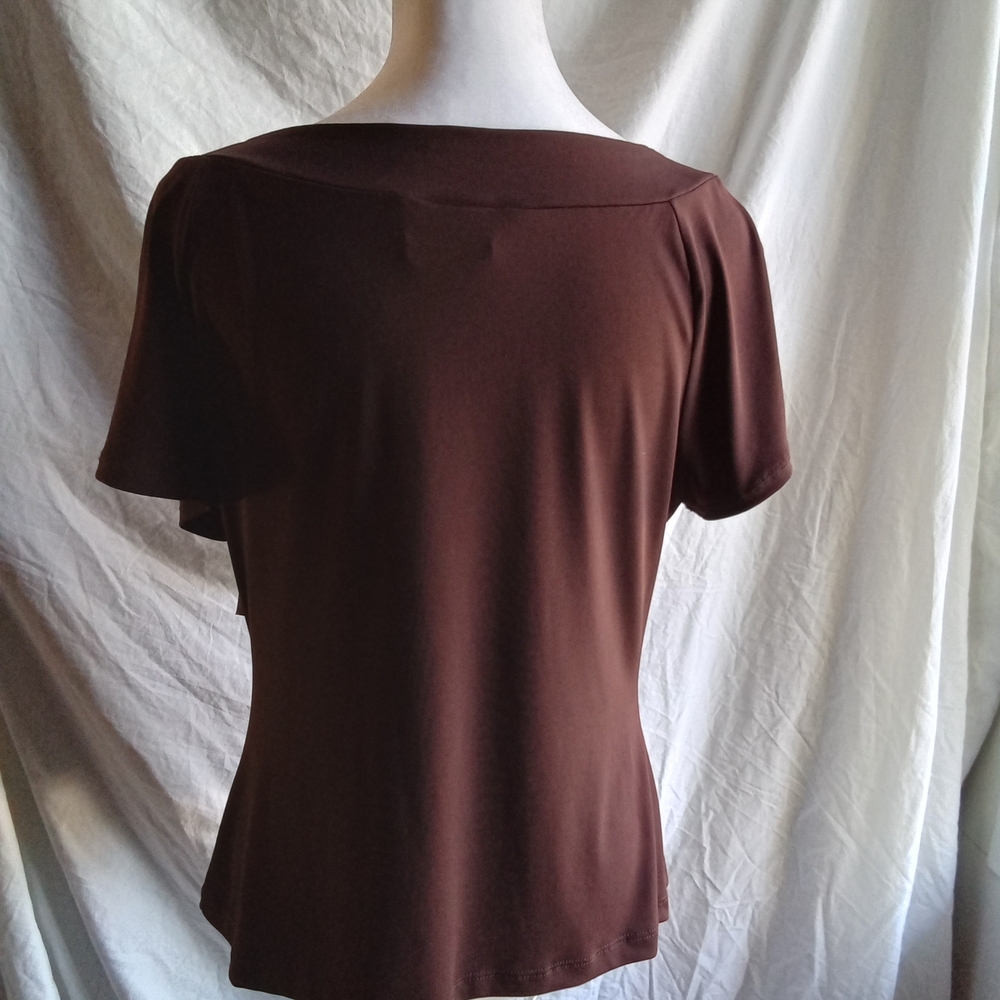 Byer California Brown Scoop‎ Neck Short Sleeve Top with Decorative Drape - Picture 2 of 6